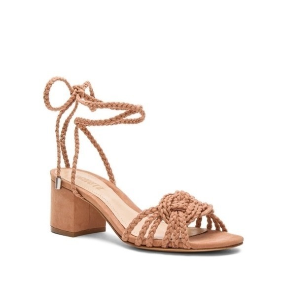 SCHUTZ Marlie ankle strap open toe blocked heel weaved dress sandals size 6 pink